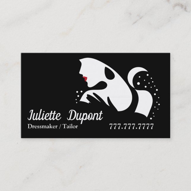 Stylish Tailor Dressmaker black Business Card (Front)