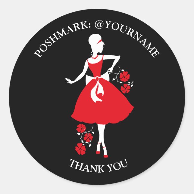 Stylish Tailor Dressmaker black Classic Round Sticker (Front)