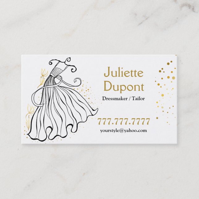 Stylish Tailor Dressmaker gold wedding salon Business Card (Front)
