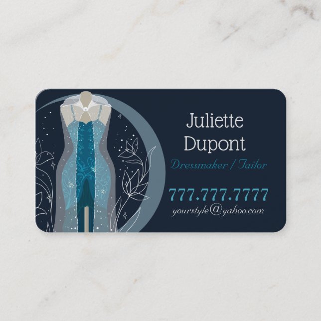 Stylish Tailor Dressmaker vintage salon Business Card (Front)