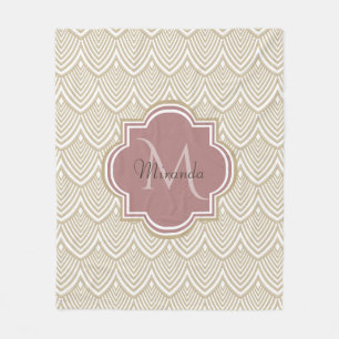 Stylish Tan Arched Scallops Mauve Monogram Name Fleece Blanket