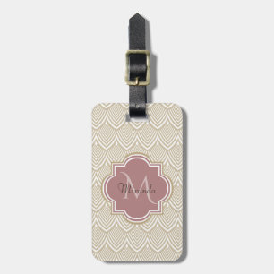 Stylish Tan Arched Scallops Mauve Monogram Name Luggage Tag