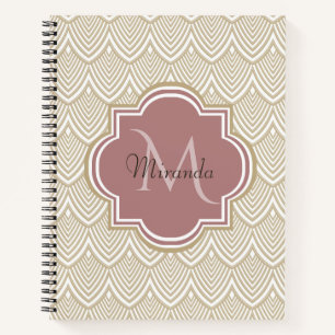 Stylish Tan Arched Scallops Mauve Monogram Name Notebook