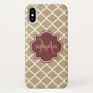 Stylish Tan Quatrefoil Burgundy Monogram and Name Case-Mate iPhone Case