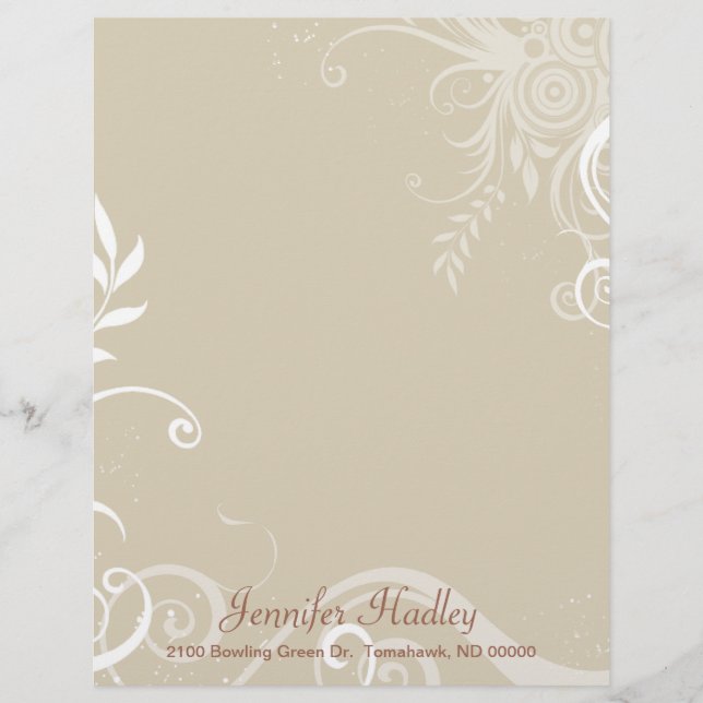 Stylish Tan & White Custom Letterhead Stationery (Front)