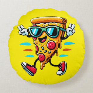 Stylish tasty pizza slice character adds energy round cushion