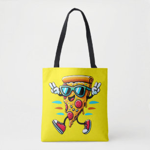 Stylish tasty pizza slice character adds energy tote bag