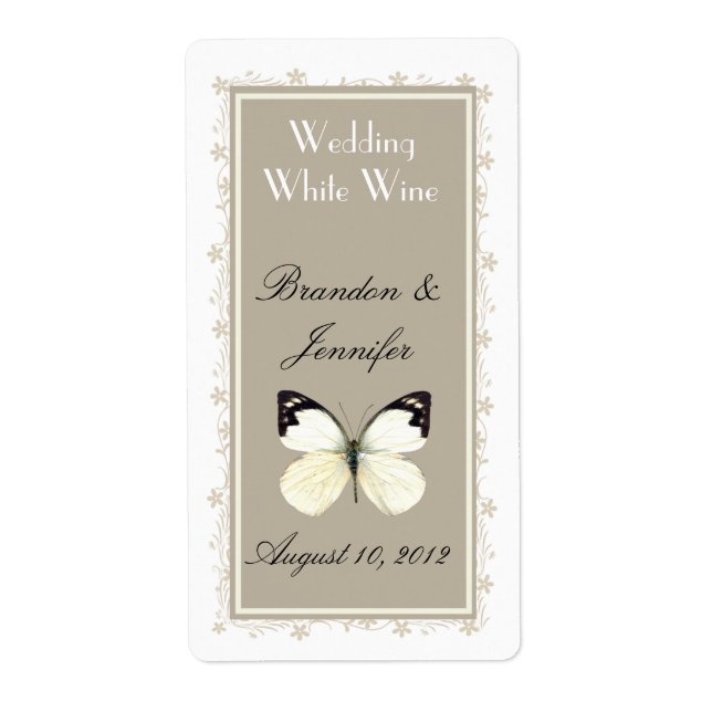 Stylish Taupe Wedding Mini Wine Labels (Front)