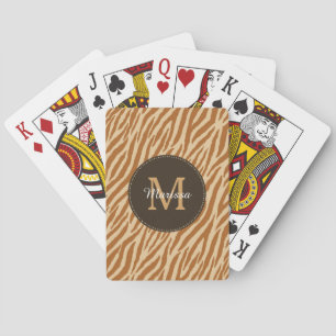 Stylish Tawny Brown Zebra Print Monogram and Name Playing Cards