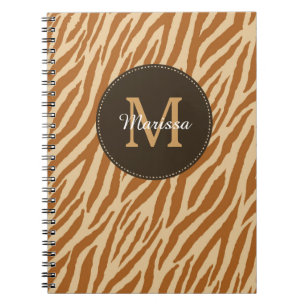 Stylish Tawny Brown Zebra Print Monogram and Name Spiral Notebook