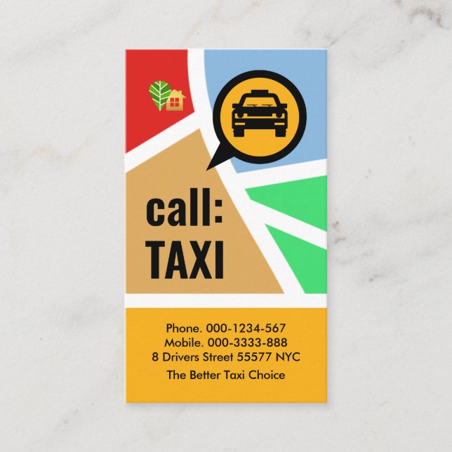 Stylish Taxi Map Routes Business Card (Front)