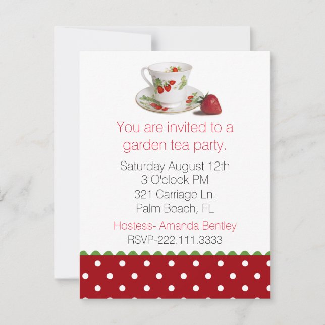 Stylish Tea Cup and Polka Dot Tea Party Invitation (Front)