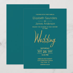 Stylish Teal and Gold Wedding Invitation