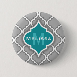 Stylish Teal and Grey Moroccan Tile Pattern 6 Cm Round Badge