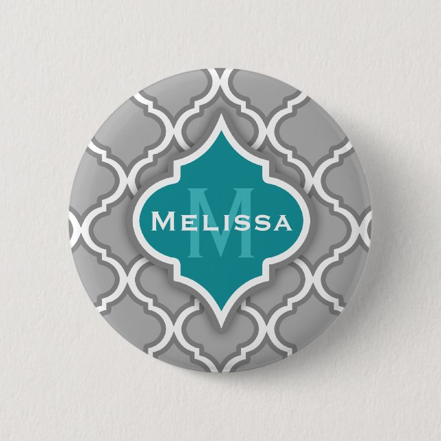 Stylish Teal and Grey Moroccan Tile Pattern 6 Cm Round Badge (Front)