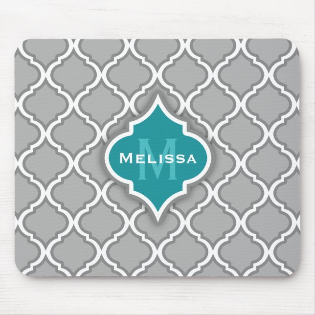 Stylish Teal and Grey Moroccan Tile Pattern Mouse Pad (Front)
