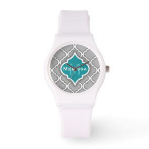 Stylish Teal and Grey Moroccan Tile Pattern Watch