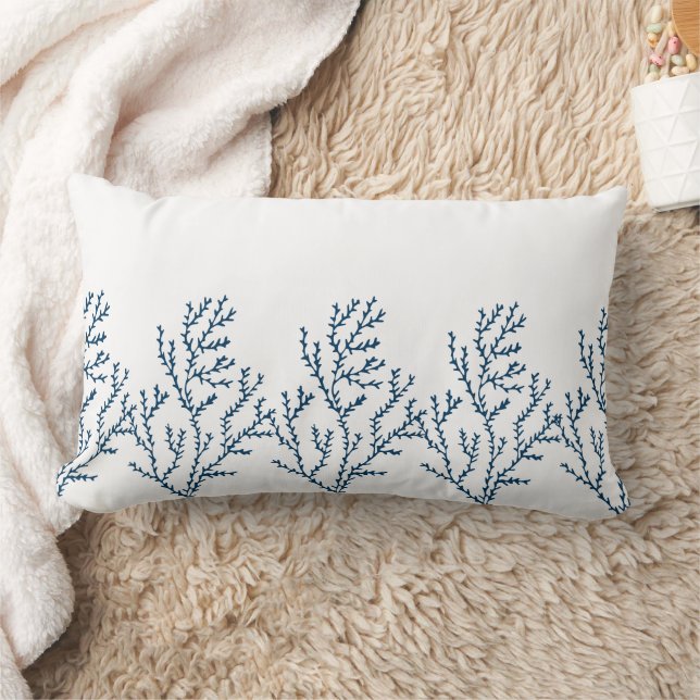 Stylish Teal Blue Seaweed Pattern - Ocean Theme Lumbar Cushion (Blanket)