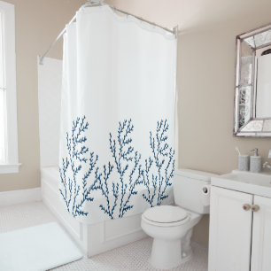 Stylish Teal Blue Seaweed Pattern Shower Curtain