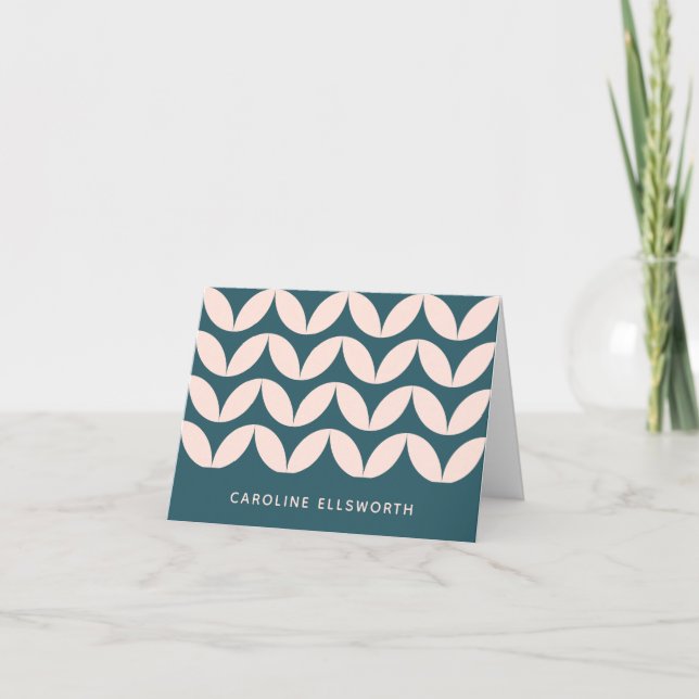 Stylish Teal Blush Mid Mod Geometric Personalised Note Card (Front)