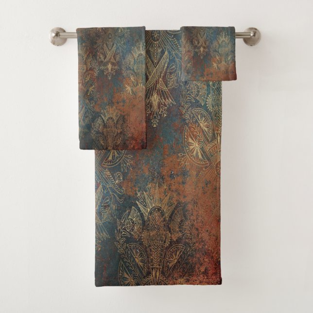 Stylish Teal Cooper Patina    Bath Towel Set (Insitu)