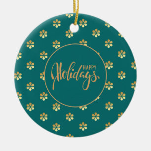 Stylish Teal & Gold Daisy Christmas Holiday Ceramic Tree Decoration