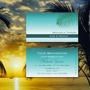 Stylish Teal Gradient with Cute Palm Leaf Simple Business Card
