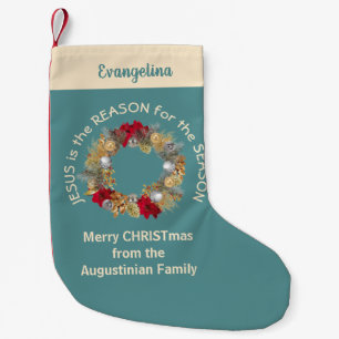 Stylish Teal JESUS IS THE REASON Small Christmas Stocking