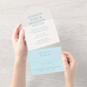 Stylish Teal Modern Wedding All In One Invitation