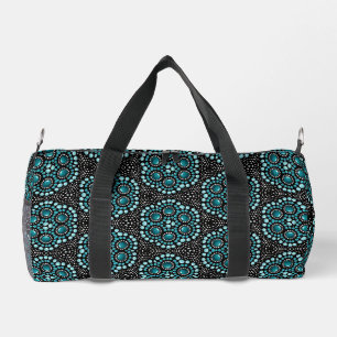 Stylish Teal on Black Modern Popular Dot Art Duffle Bag
