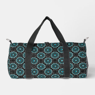 Stylish Teal on Black Modern Popular Dot Art Duffle Bag