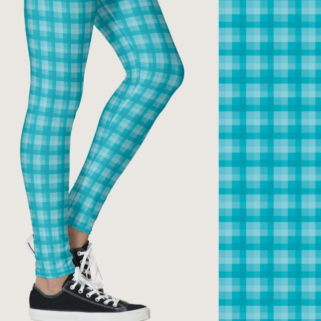 Stylish teal plaid geometric patterned leggings (Creator Uploaded)