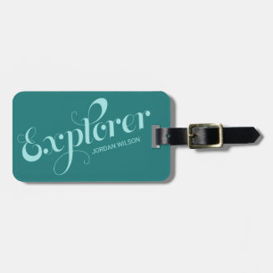 Stylish Teal Script Typography Explorer Bag Tag