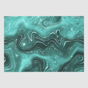 Stylish Teal Shimmer Glitter & Foil Strata Marble Tissue Paper