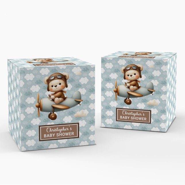 Stylish Teddy Bear Pilot Blue Party Favour Box (Stylish Teddy Bear Pilot Blue Party Favor Box)