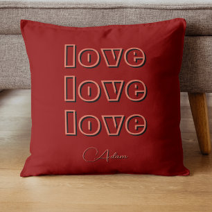 Stylish Terracotta Clean 3 x Love Red Velvet Cushion