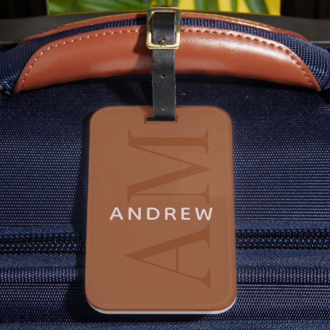 Stylish Terracotta Monogram and Name Luggage Tag (Front Insitu 2)