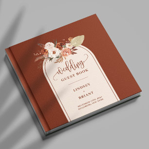 Stylish Terracotta Sage Pampas Grass Boho Floral Guest Book