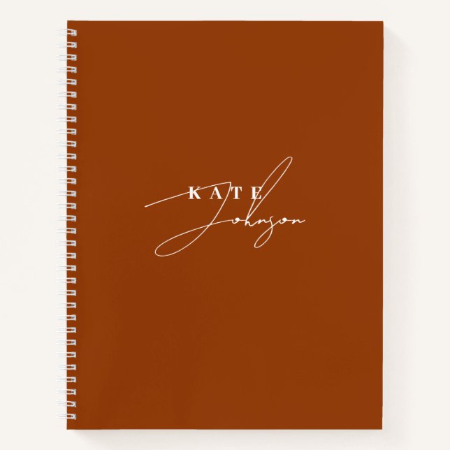 Stylish Terracotta Signature Script Monogram Notebook (Front)