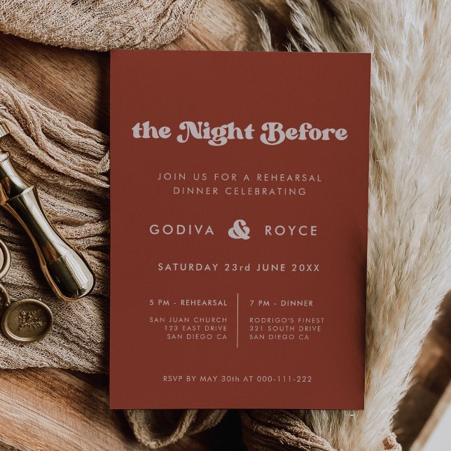 Stylish Terracotta The night before rehearsal Invitation (Creator Uploaded)