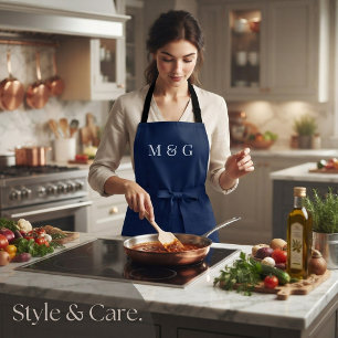 Stylish Text Monogram Personalised Navy Blue Apron