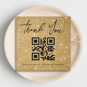 stylish thank you business qr code gold glitters  card