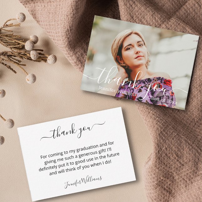 stylish thank you calligraphy photo graduation card (Creator Uploaded)