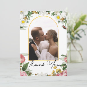 stylish thank you floral wedding photo gold arch card