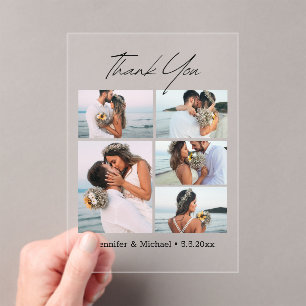 stylish thank you modern script 5 photos wedding  acrylic invitations