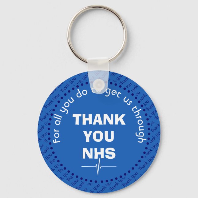 Stylish THANK YOU NHS Customisable Mid Blue Key Ring (Front)