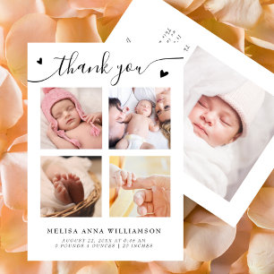 Stylish Thank You Script Photo Collage Birth Announcement