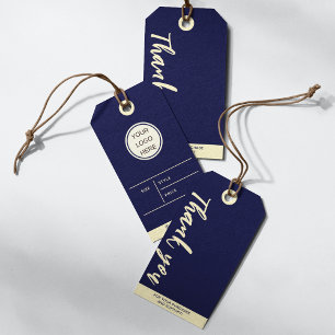 Stylish Thank You Typography Blue Business Logo Gift Tags