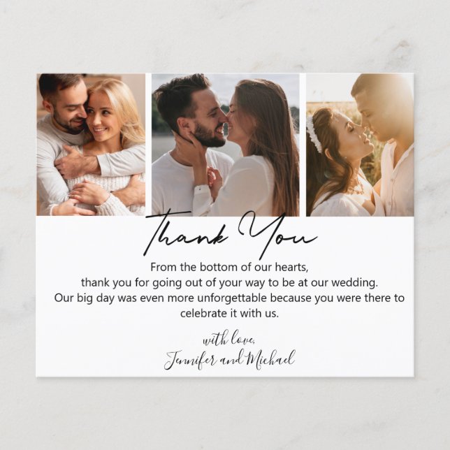 stylish thank you wedding 3 photos collage card (Front)