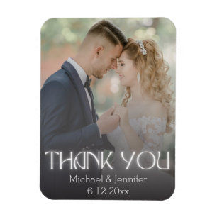 stylish thank you white handwriting wedding photo magnet